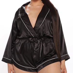 FashionNova Curve Satin PJ Romper 3X Black